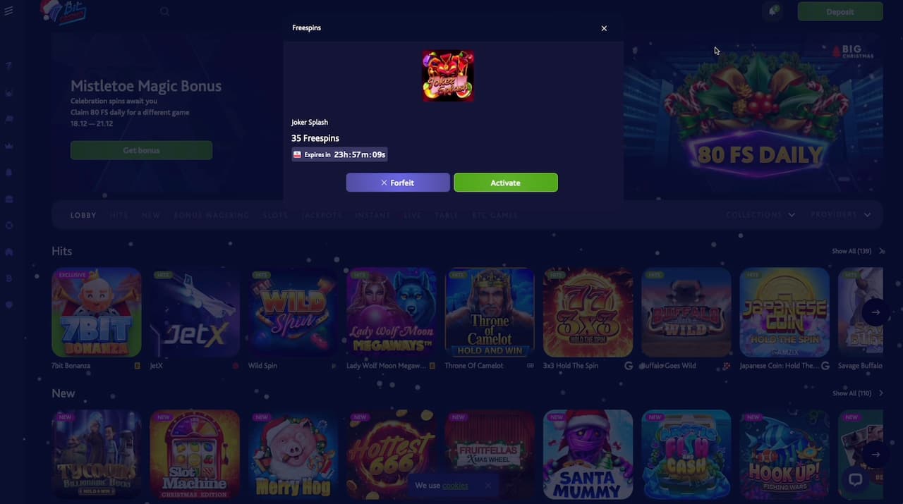 By clicking on the notification about the 35 free spins we will have the option to activate the bonus.