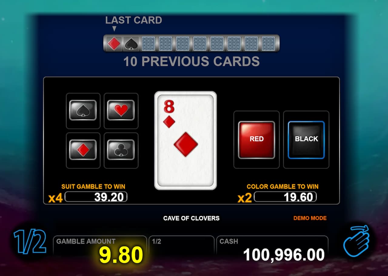 Double Up Feature Screen - Cave of Clovers slot game