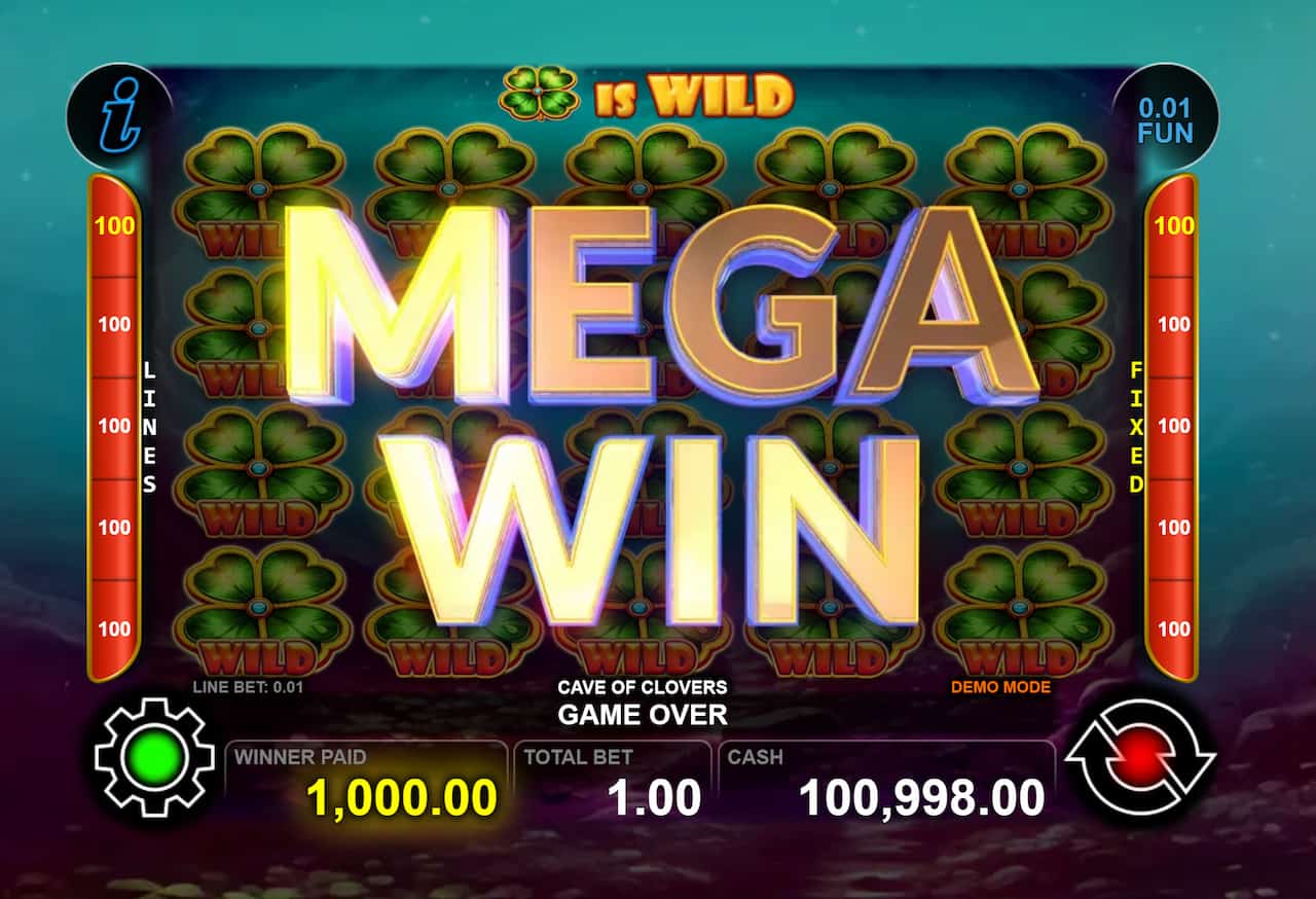 Mega Win Screen - Cave of Clovers slot game