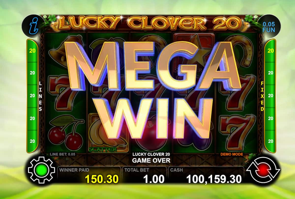 Mega Win Screen - Lucky Clover 20 slot game