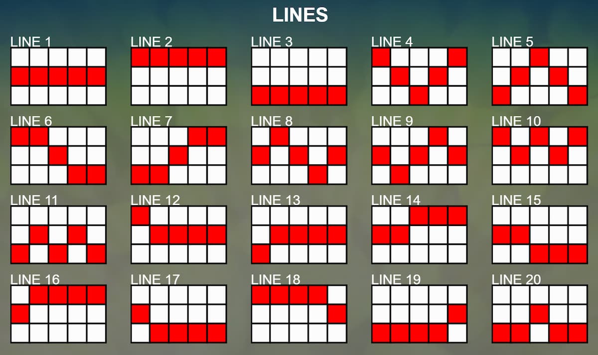 Paylines of the Lucky Clover 20 slot game