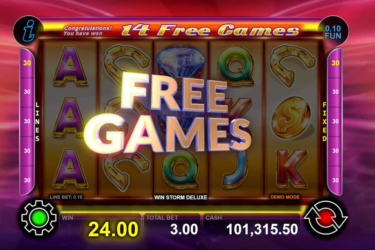 Free Games Win Screen - Win Storm Deluxe slot game