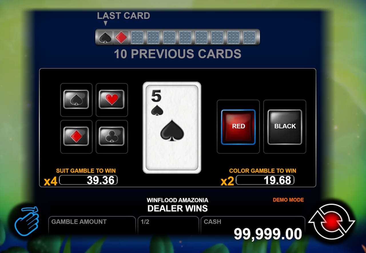 Double Up Feature Screen - Winflood Amazonia slot game