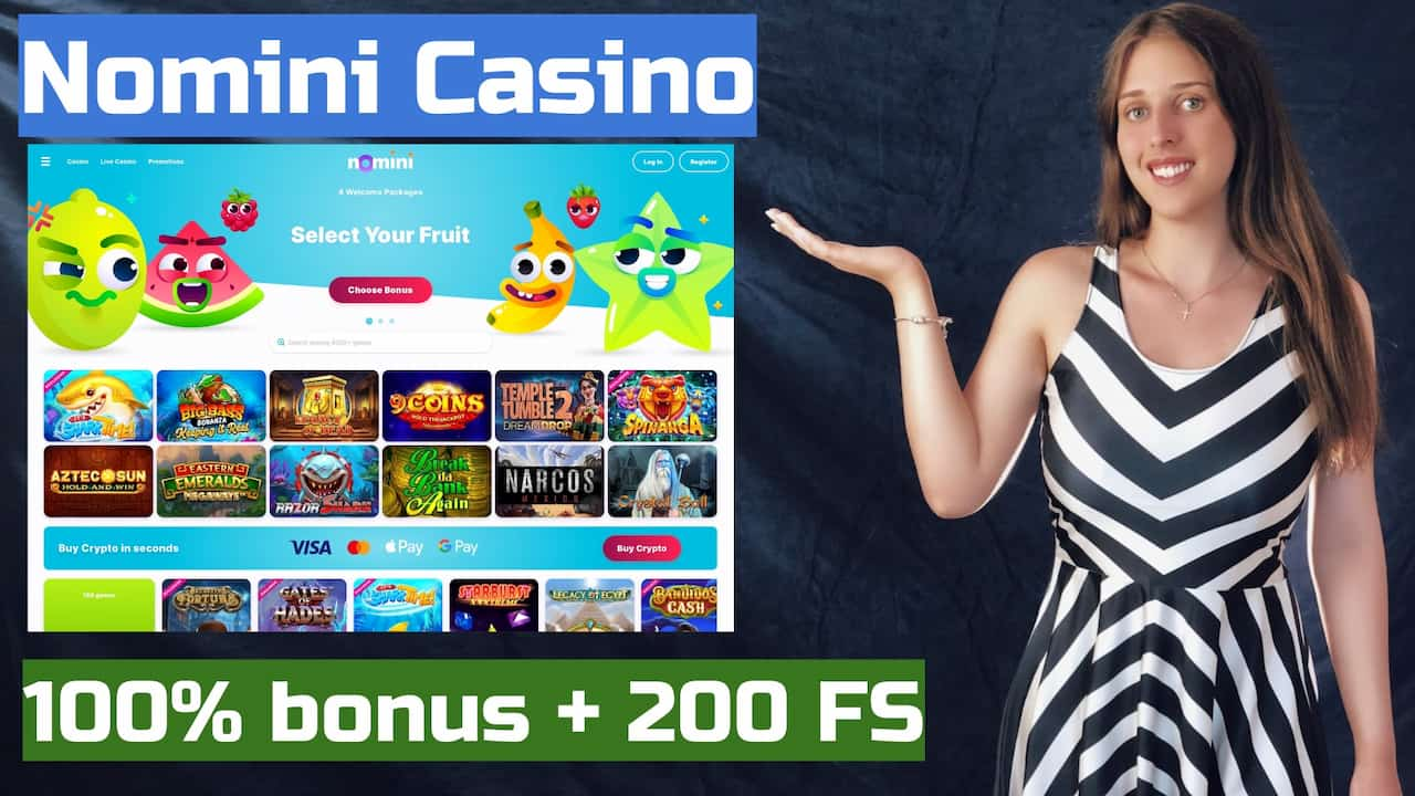 Nomini Casino velkomsttilbud: 100% bonus og 200 gratis spins.