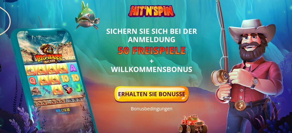 50 Freispiele ohne Einzahlungsangebot auf der Hit n Spin Casino Seite