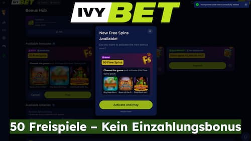 Ivybet Casino 50 Freispiele ohne Einzahlung Bonus auf Pragmatic Play Slots