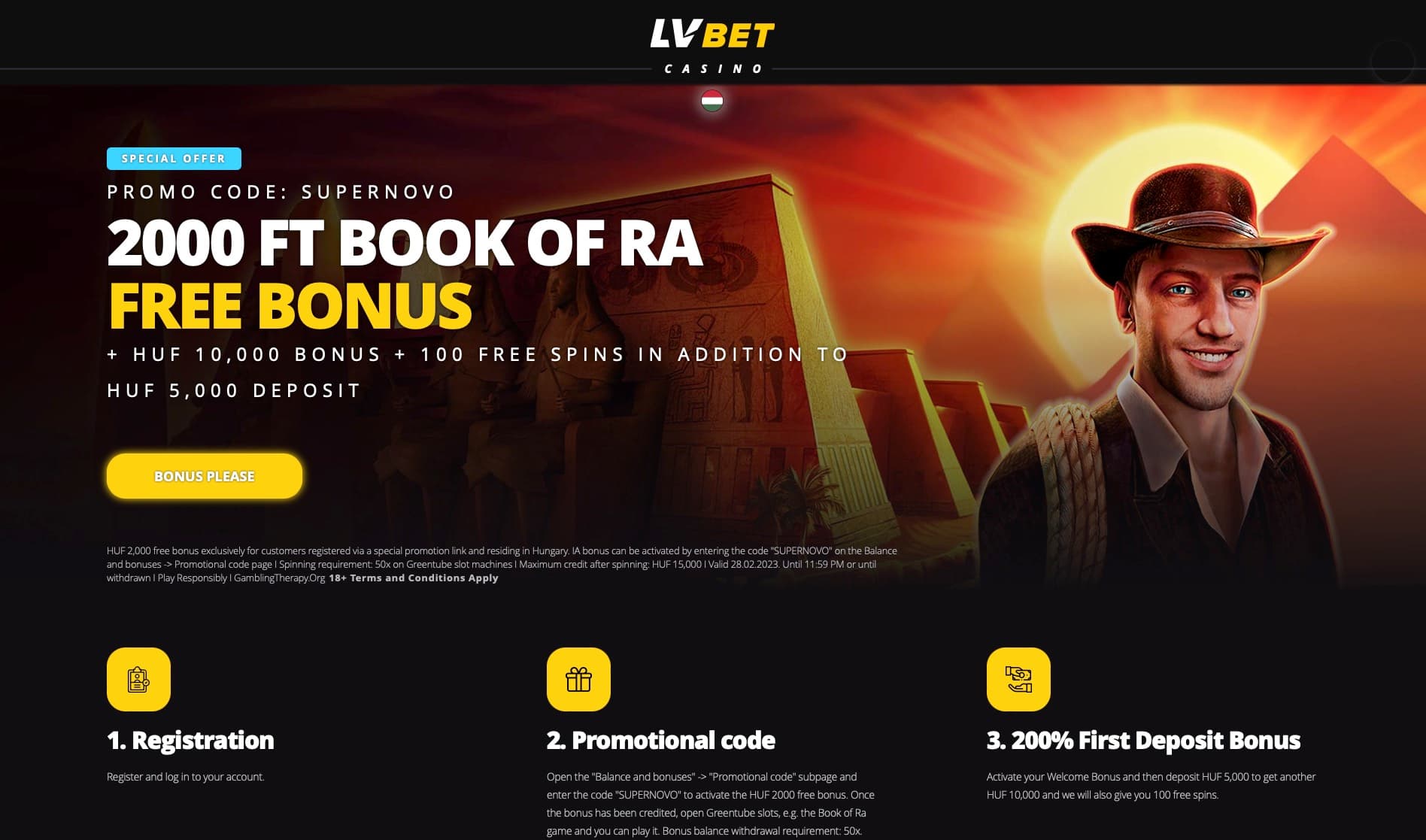 Seite mit dem Angebot ohne Einzahlung bei LVBET Casino