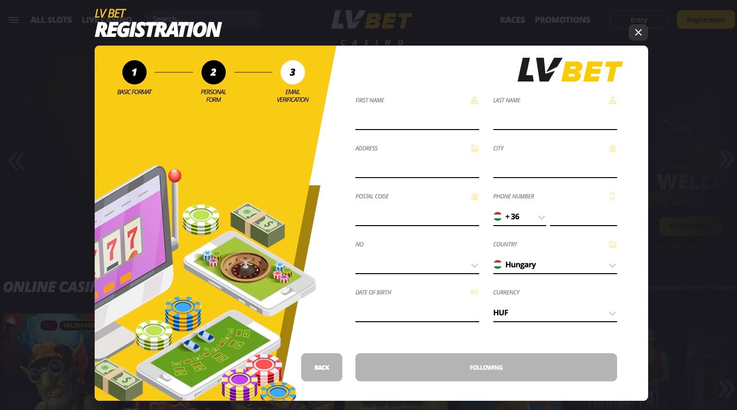 Registrierungsseite bei LVBET Casino