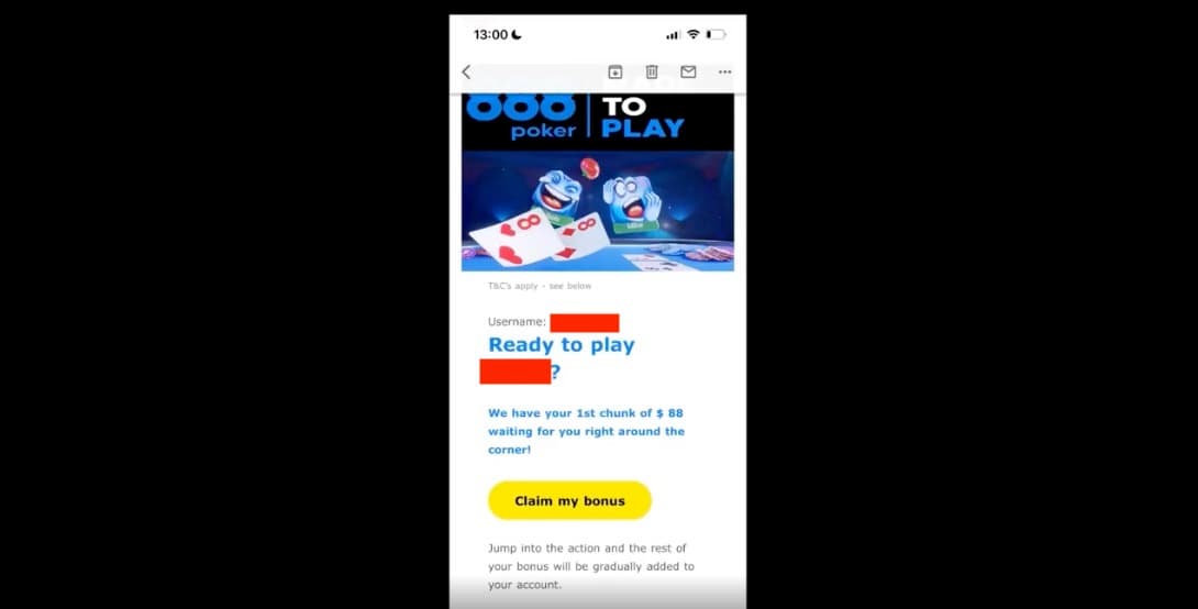 Correo electrónico de confirmación del registro en 888 Poker