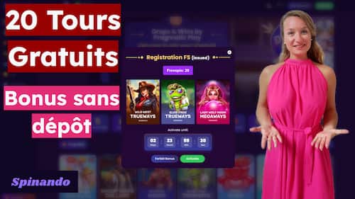 Spinando Casino 20 tours gratuits sans dépôt bonus sur les machines à sous BGaming