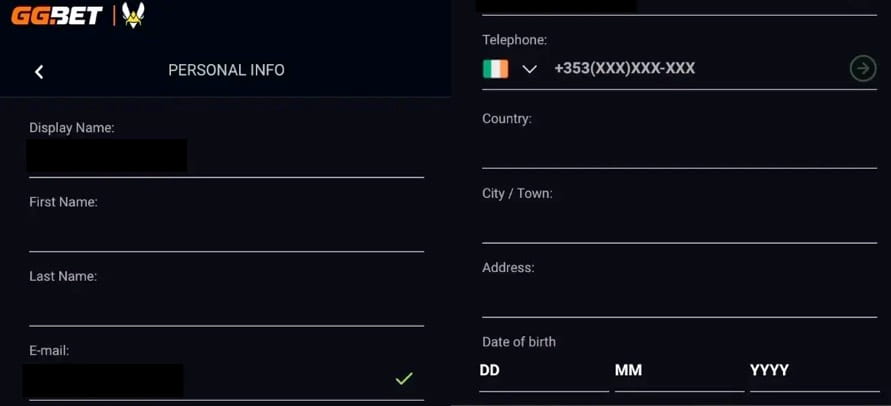 GGBet Casino personal details requirement
