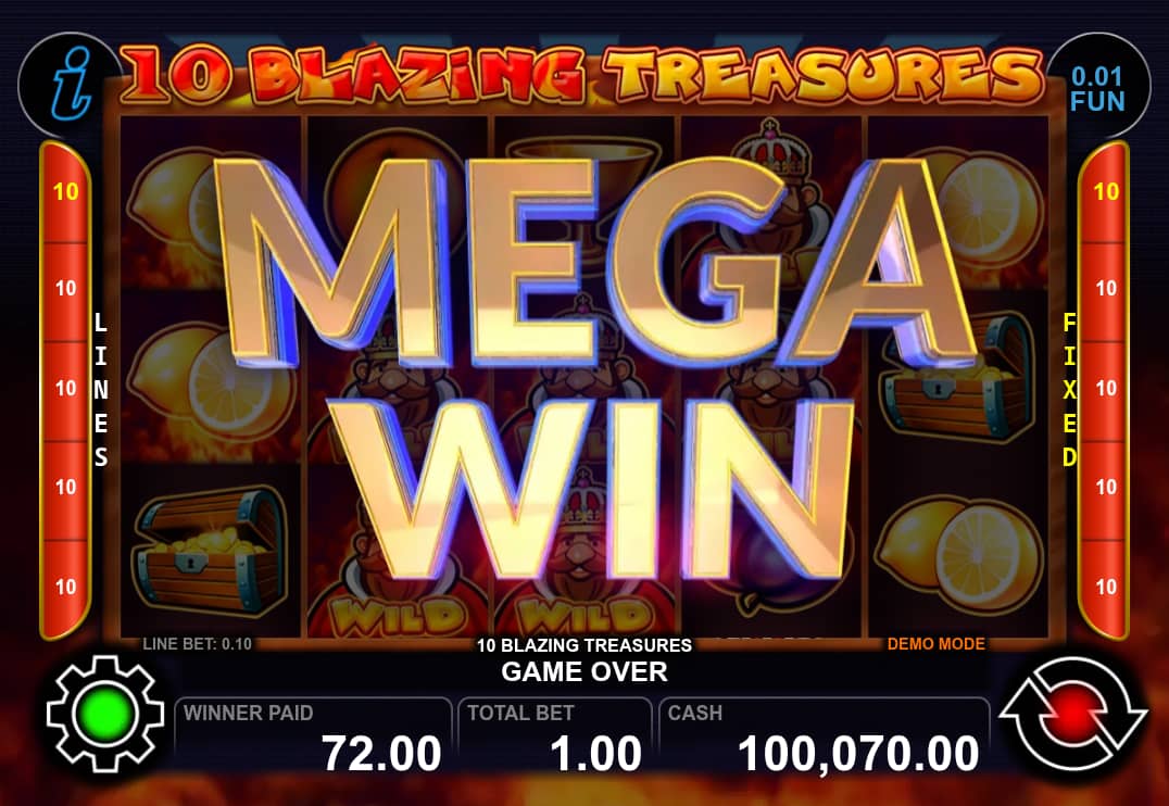 Mega Win Screen - 10 Blazing Treasures slot game