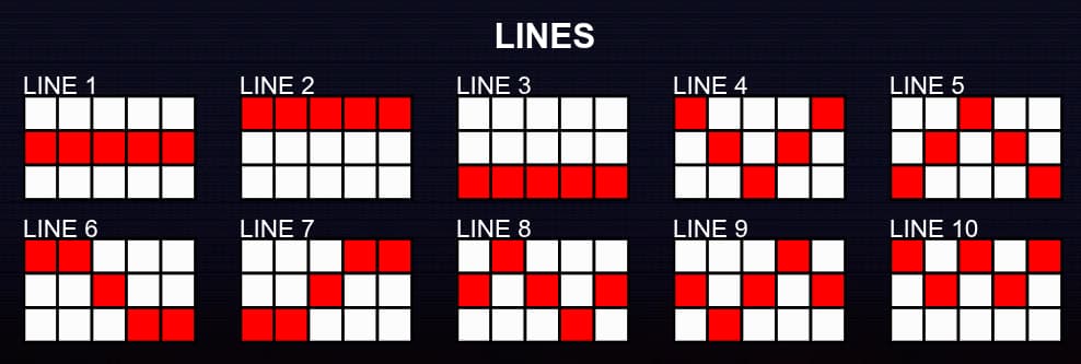 Paylines of the 10 Blazing Treasures slot game