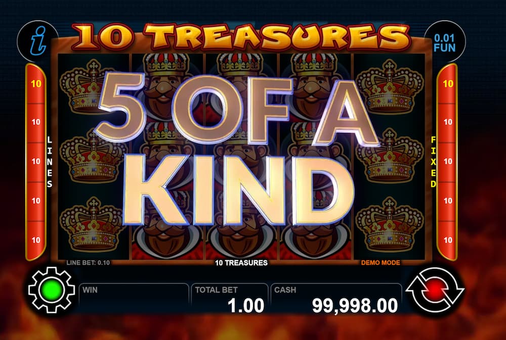 5 of a Kind Win Screen - 10 Treasures slot game