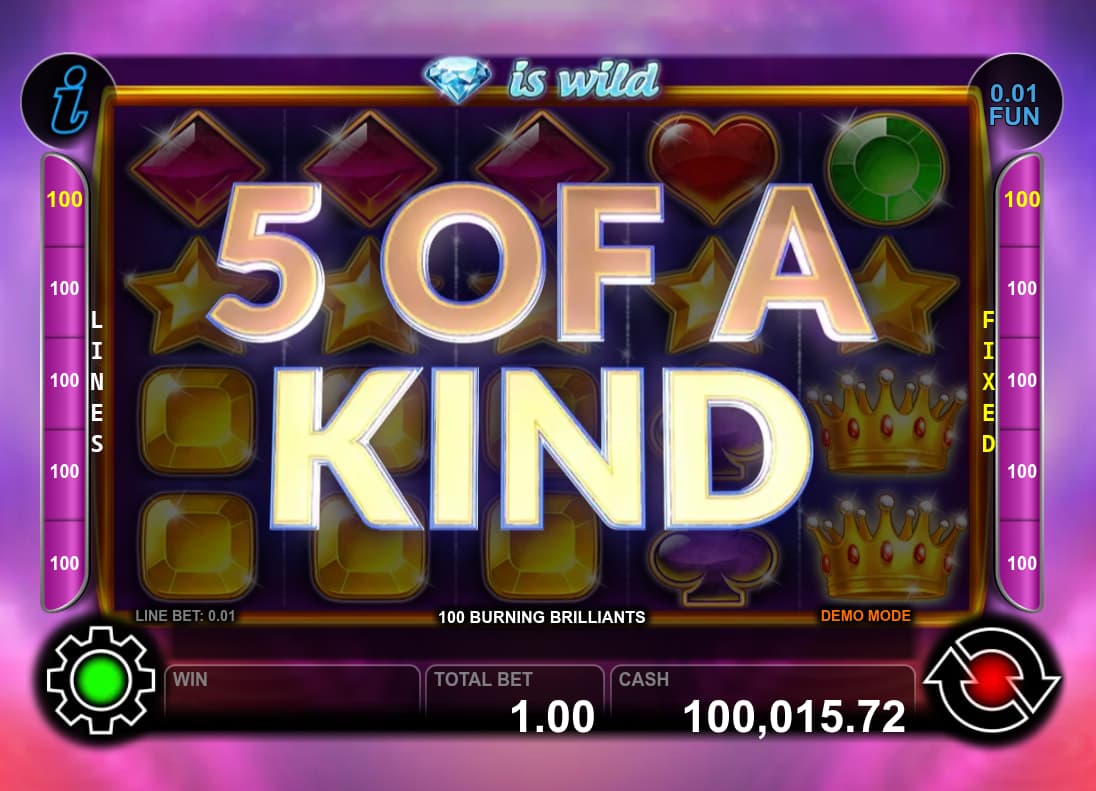 5 of a Kind Win Screen - 100 Burning Brilliants slot game