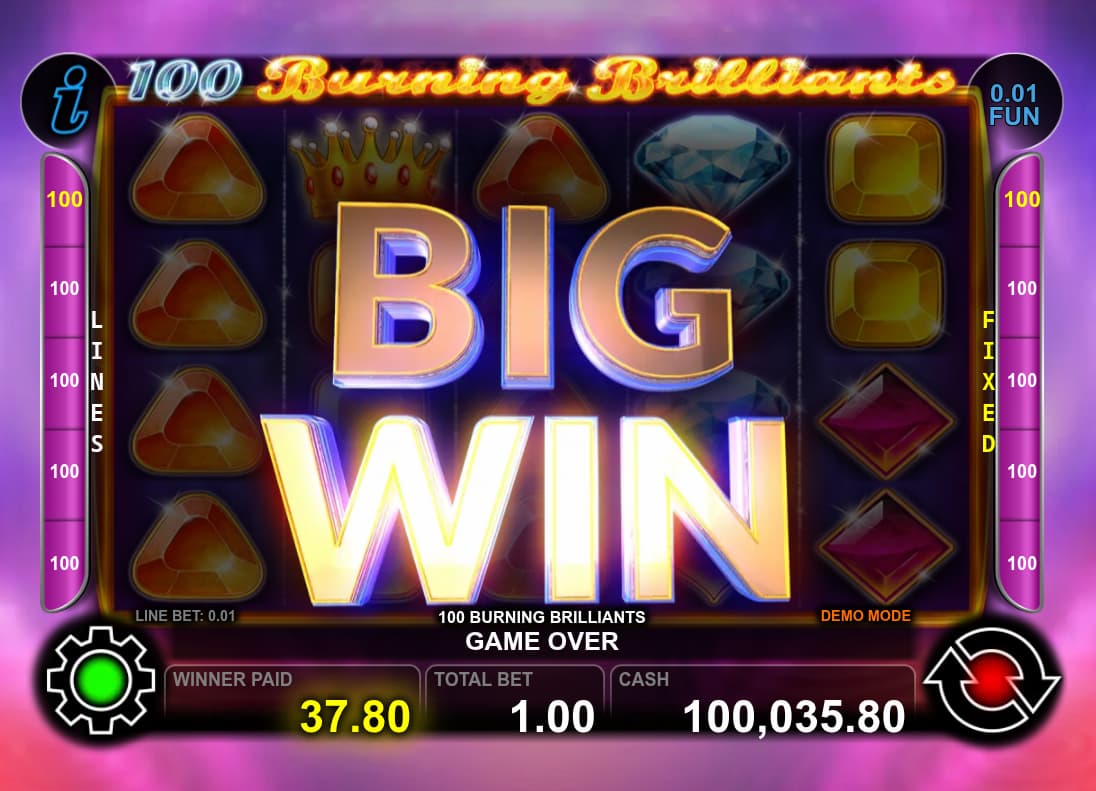 Big Win Screen - 100 Burning Brilliants slot game