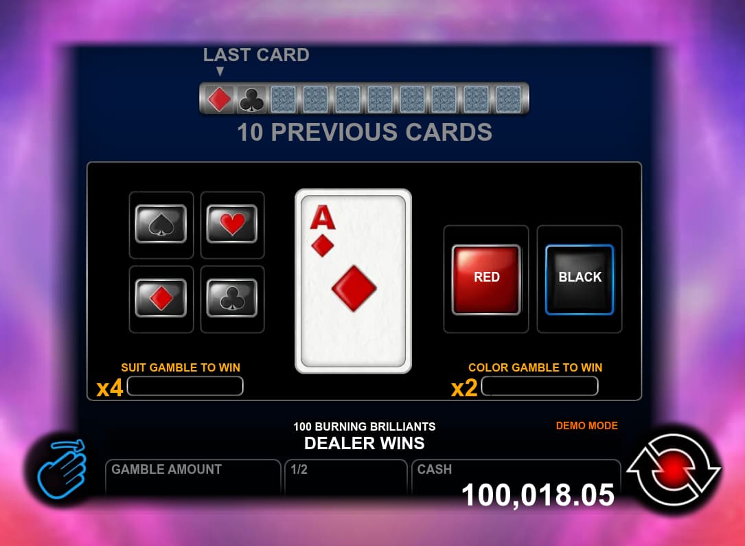 Double-Up Feature Screen - 100 Burning Brilliants slot game