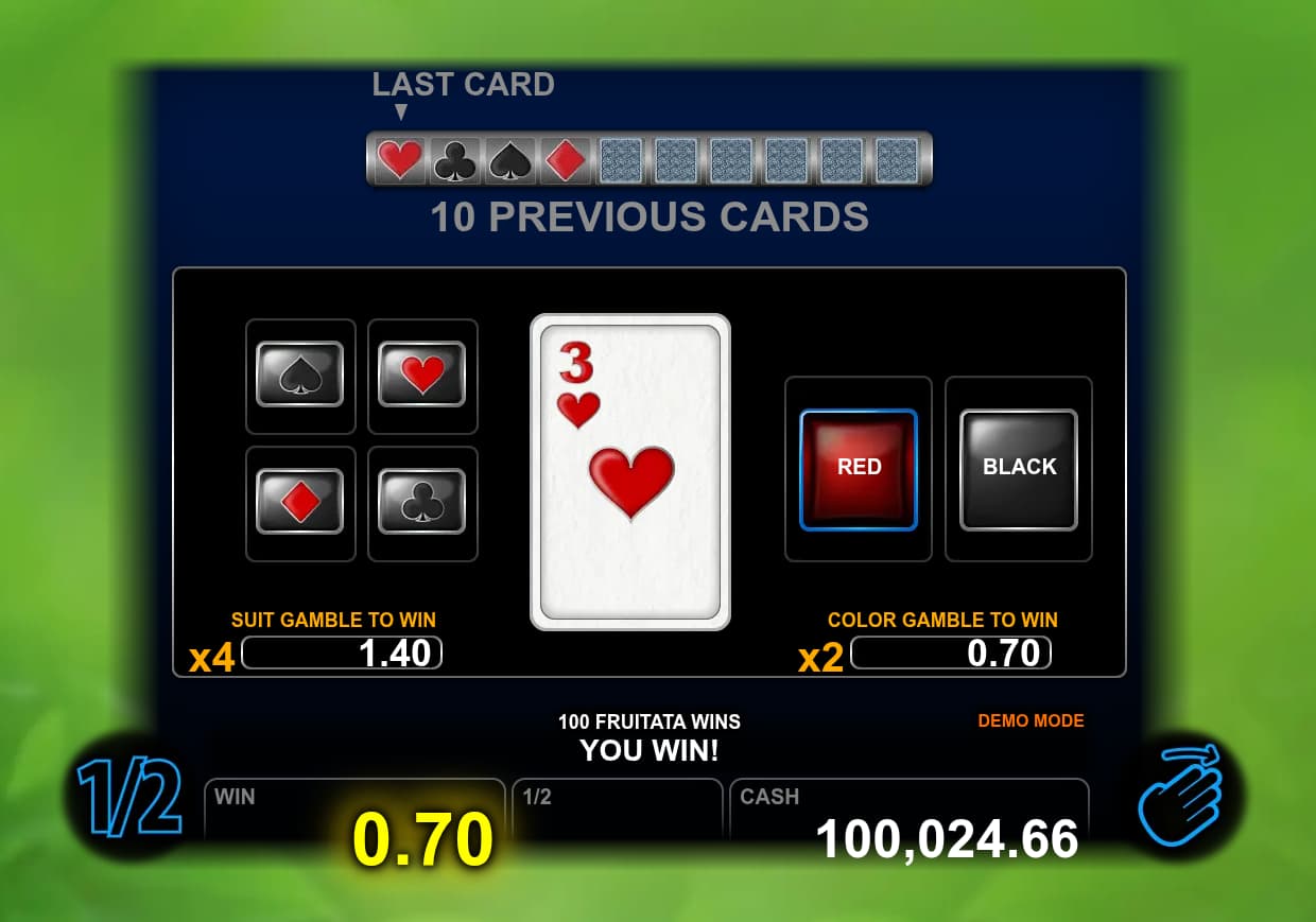 Double-Up Feature Screen - 100 Fruitata Wins slot game