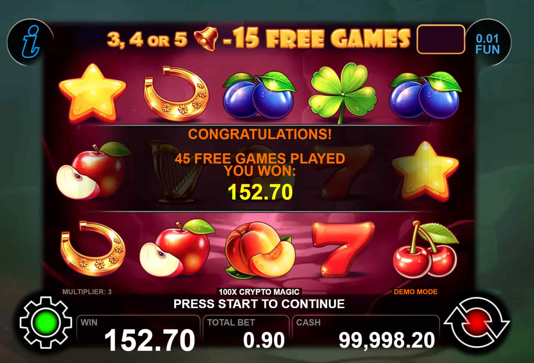 Over 150x win screen - 100x Crypto Magic slot game