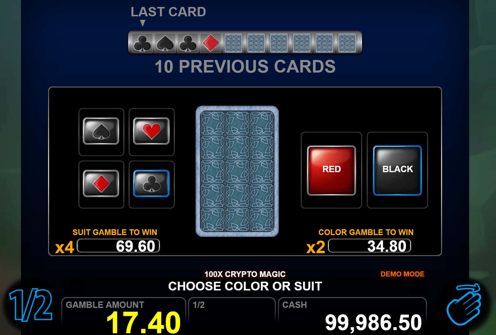The Double Up / Gamble Screen - 100x Crypto Magic slot game