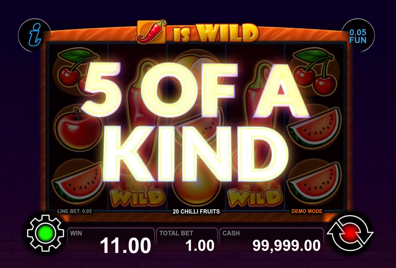 5 of a Kind Win Screen - 20 Chilli Fruits slot game