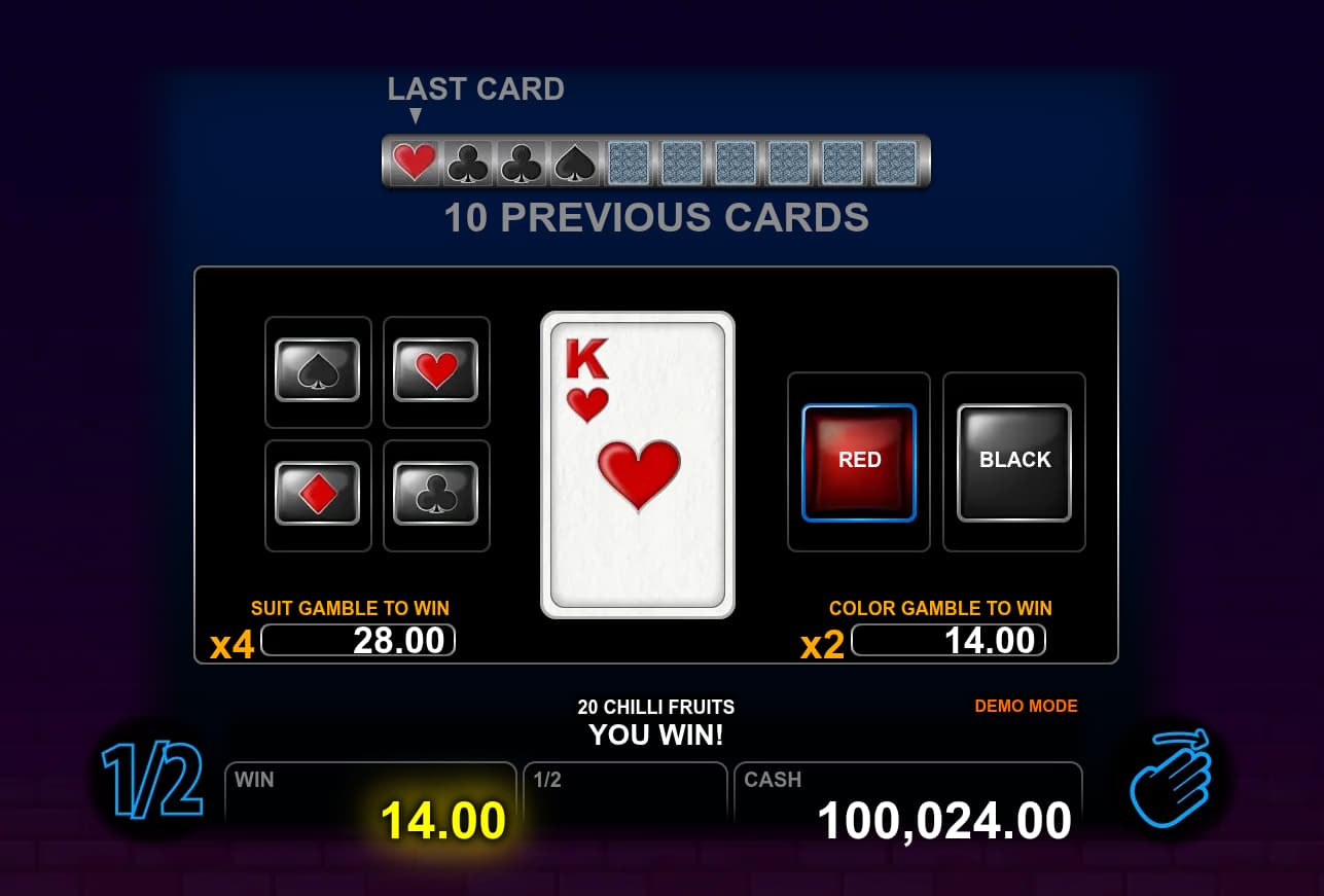Double-Up Feature Screen - 20 Chilli Fruits slot game