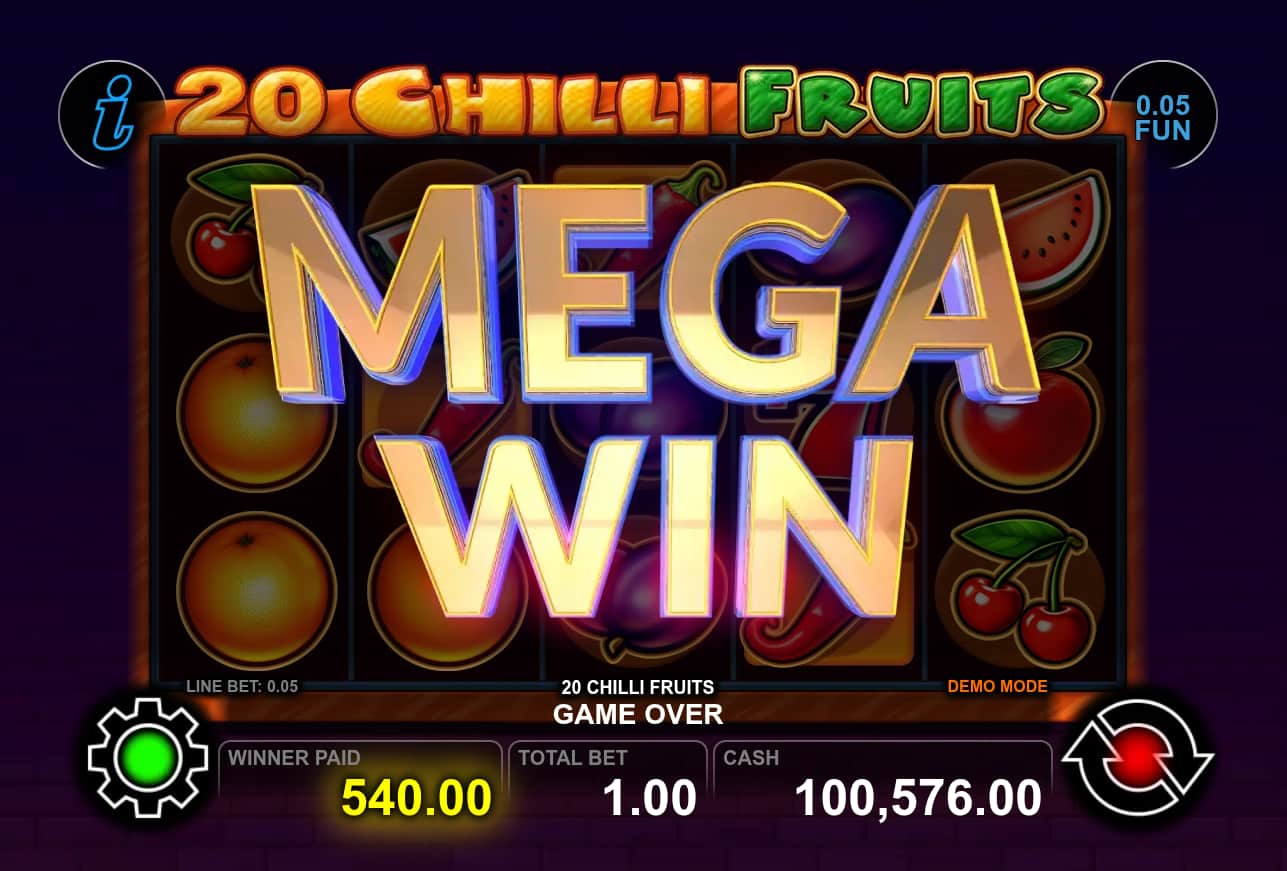 Mega Win Screen - 20 Chilli Fruits slot game