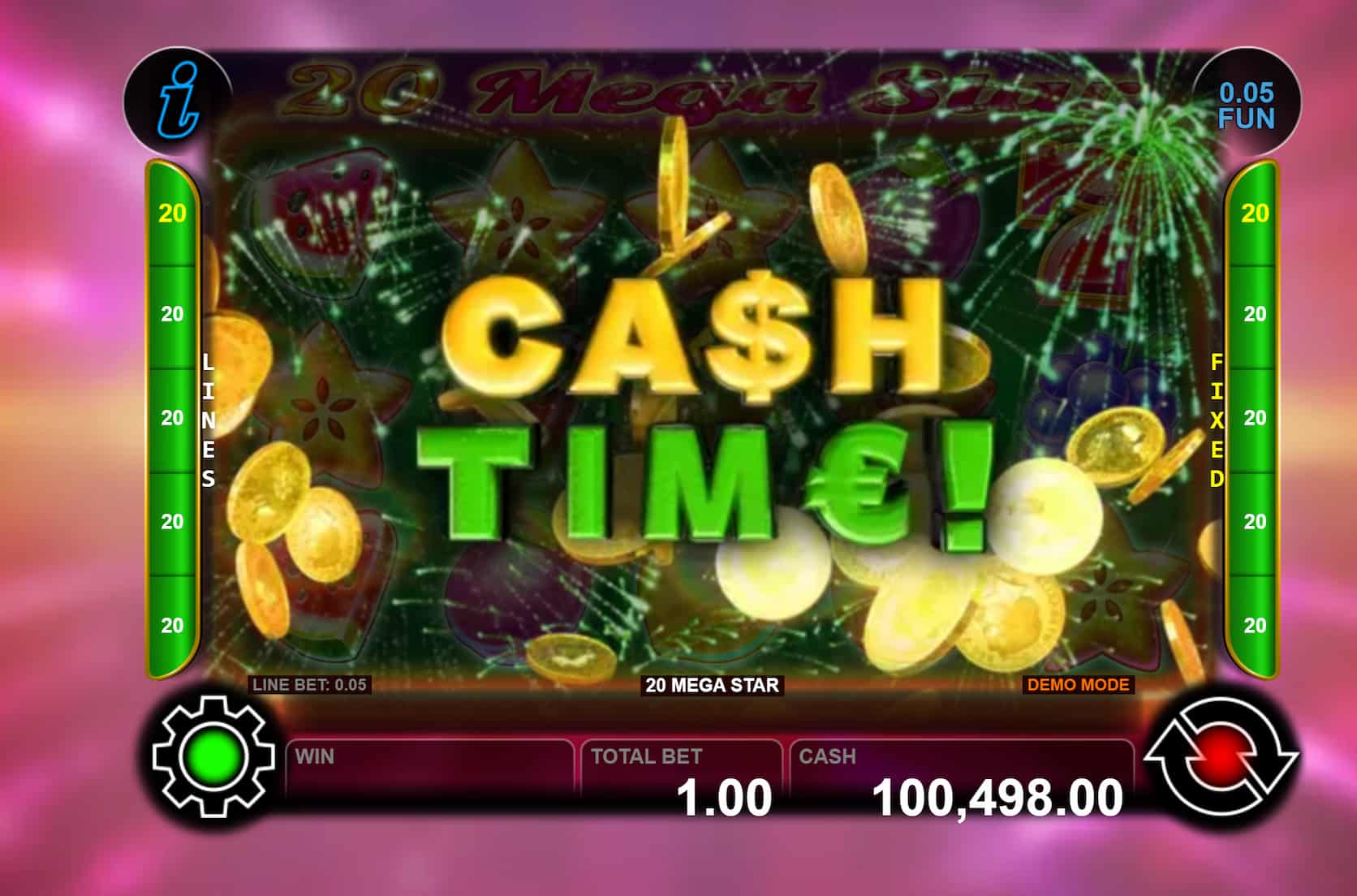 Cash Time Screen - 20 Mega Star slot game