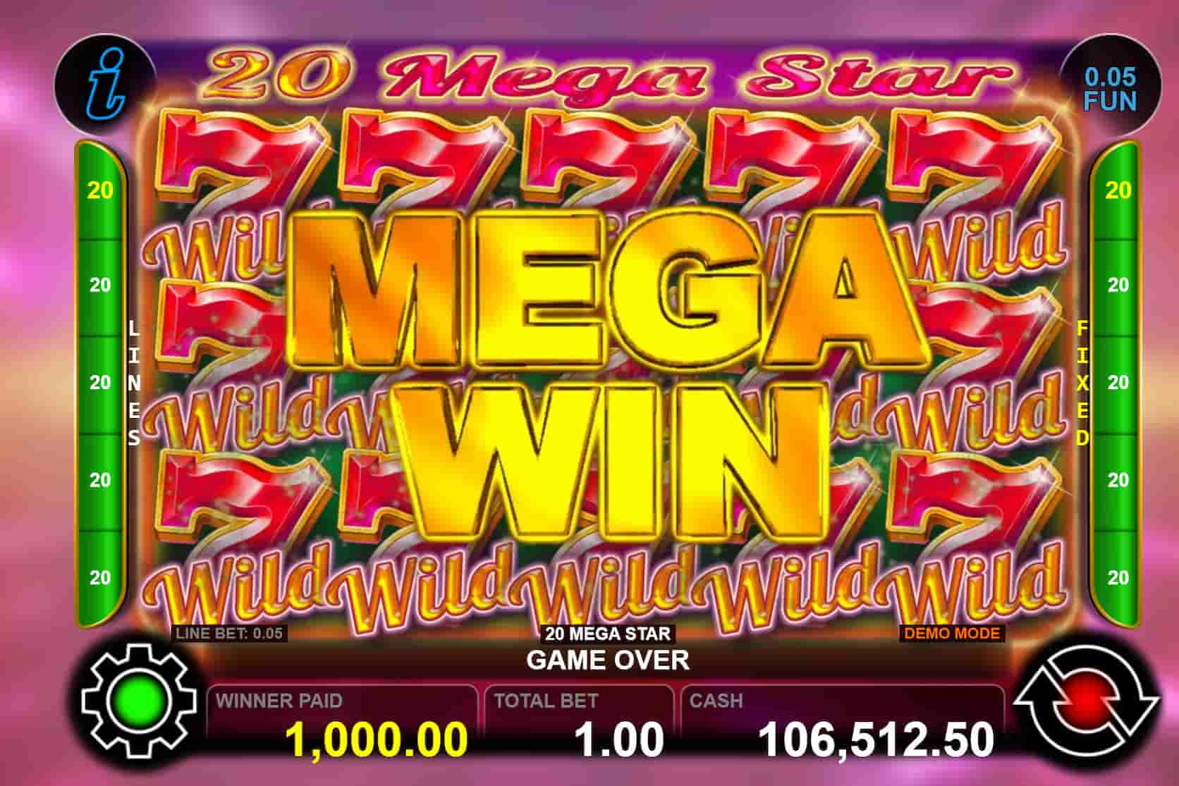 Mega Win Screen - 20 Mega Star slot game