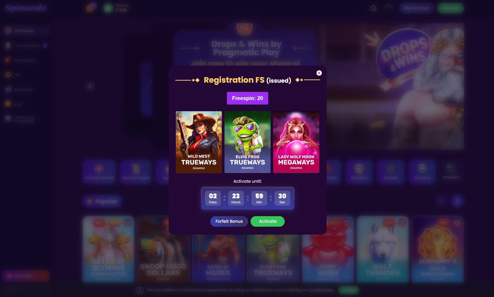 Select the preferred BGaming slot and click on the Activate button