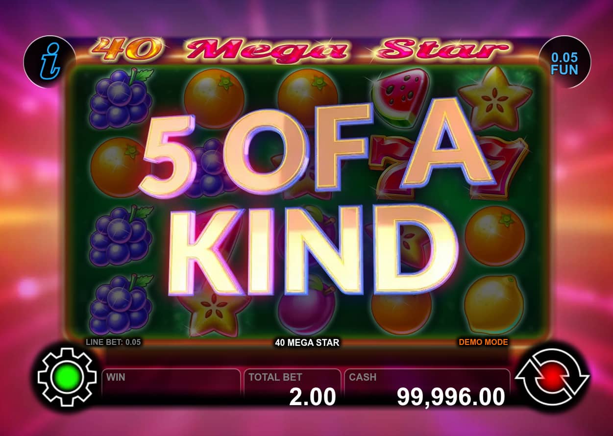 5 of a Kind Win Screen - 40 Mega Star slot game