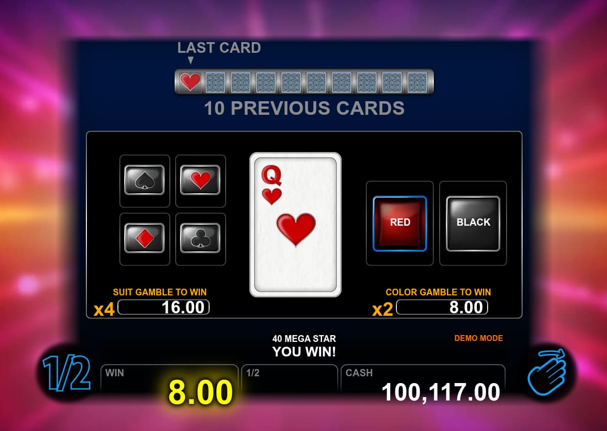 Double-Up Feature Screen - 40 Mega Star slot game