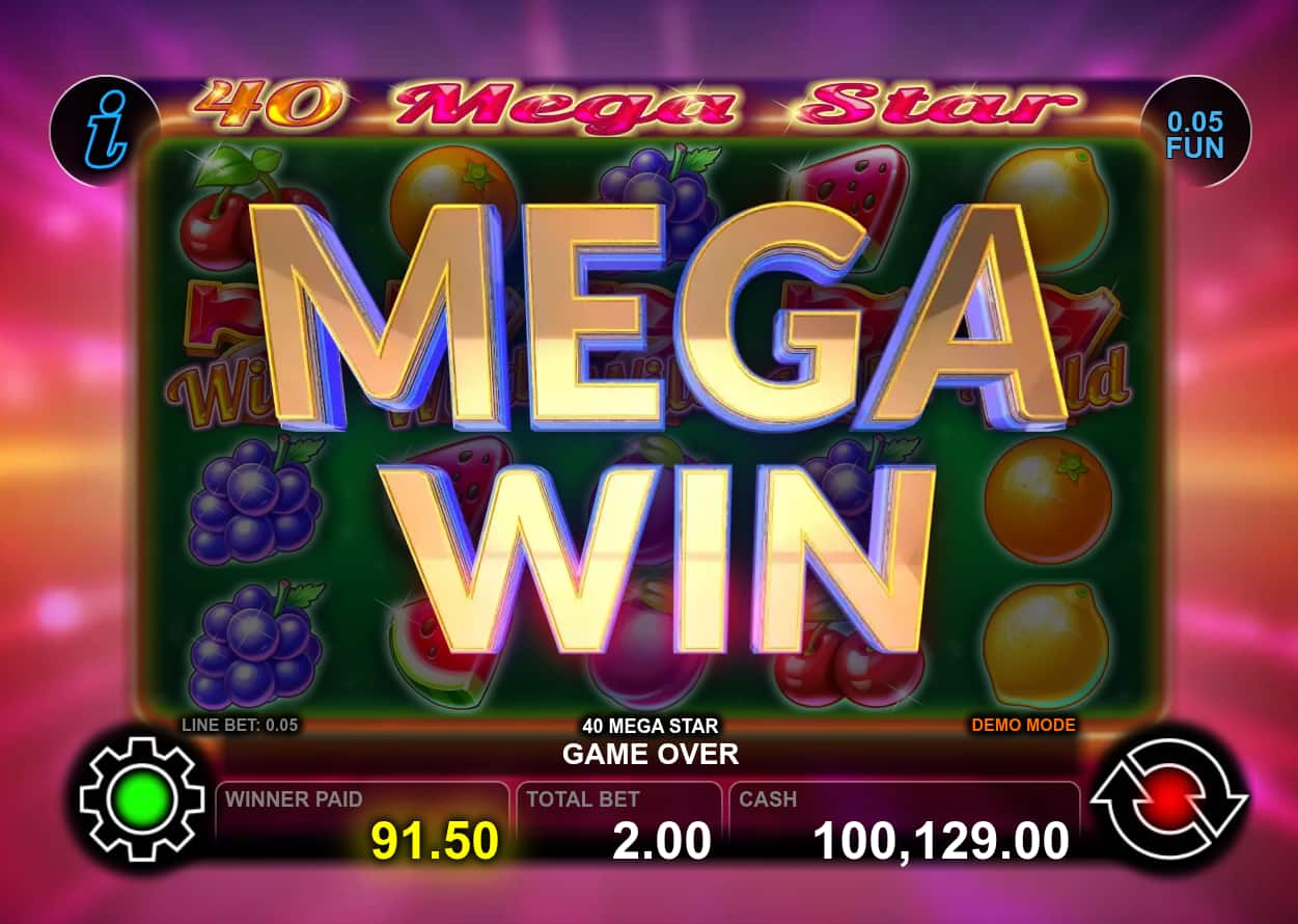 Mega Win Screen - 40 Mega Star slot game