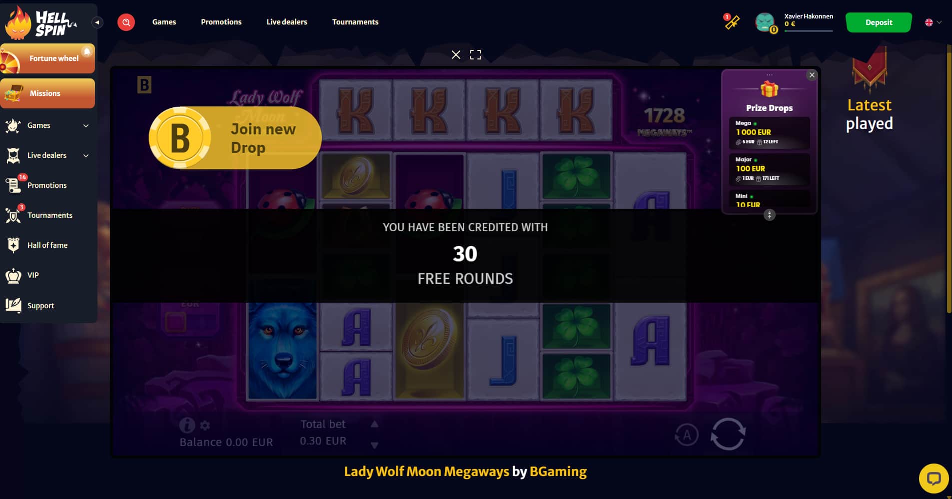 The game awards 30 free spins.