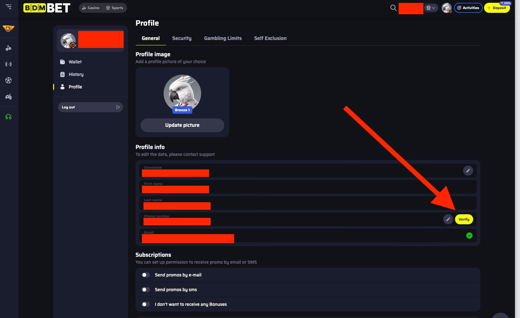 Visit your profile to verify your mobile number.
