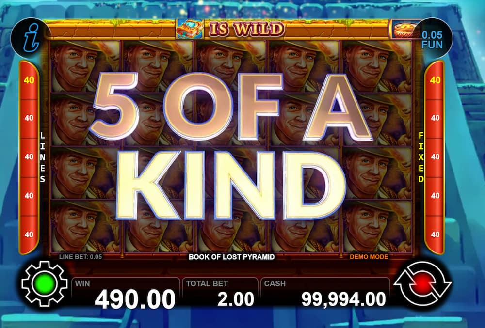 5 of a Kind Win Screen - Book of Lost Pyramid slot game