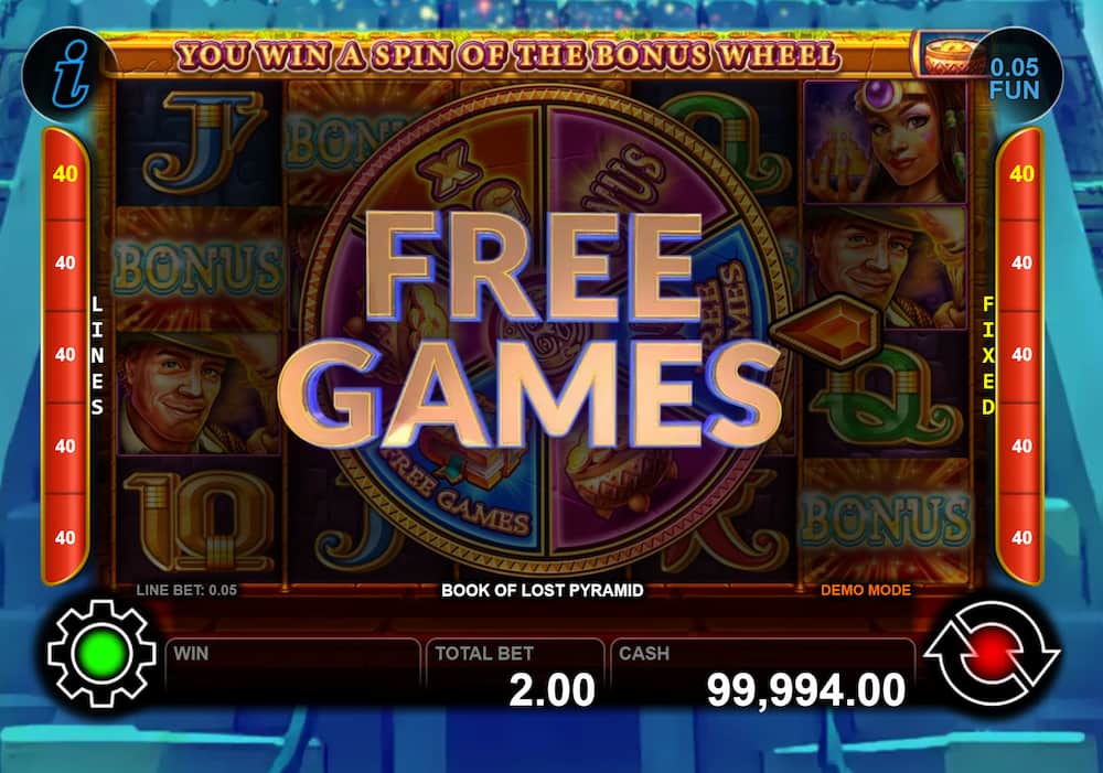 Free Games Win Screen - Book of Lost Pyramid slot game