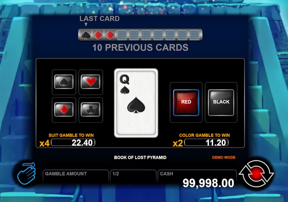 Double-Up Feature Screen - Book of Lost Pyramid slot game