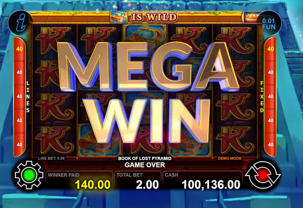 Mega Win Screen - Book of Lost Pyramid slot game