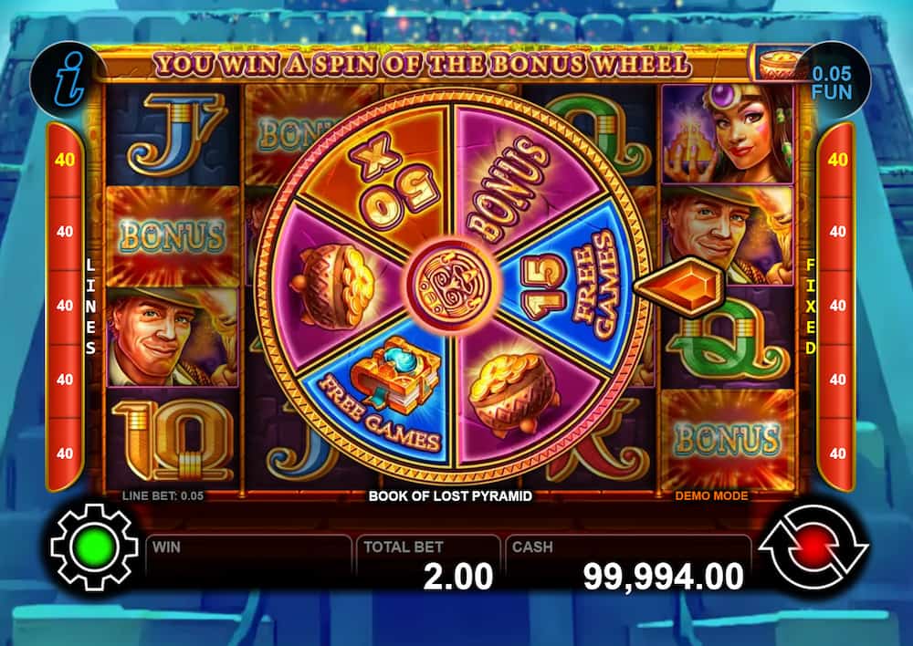 Wheel of Fortune Screen - Book of Lost Pyramid slot game