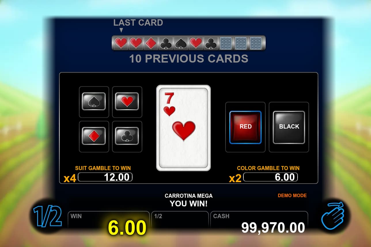 Double-Up Feature Screen - Carrotina Mega slot game