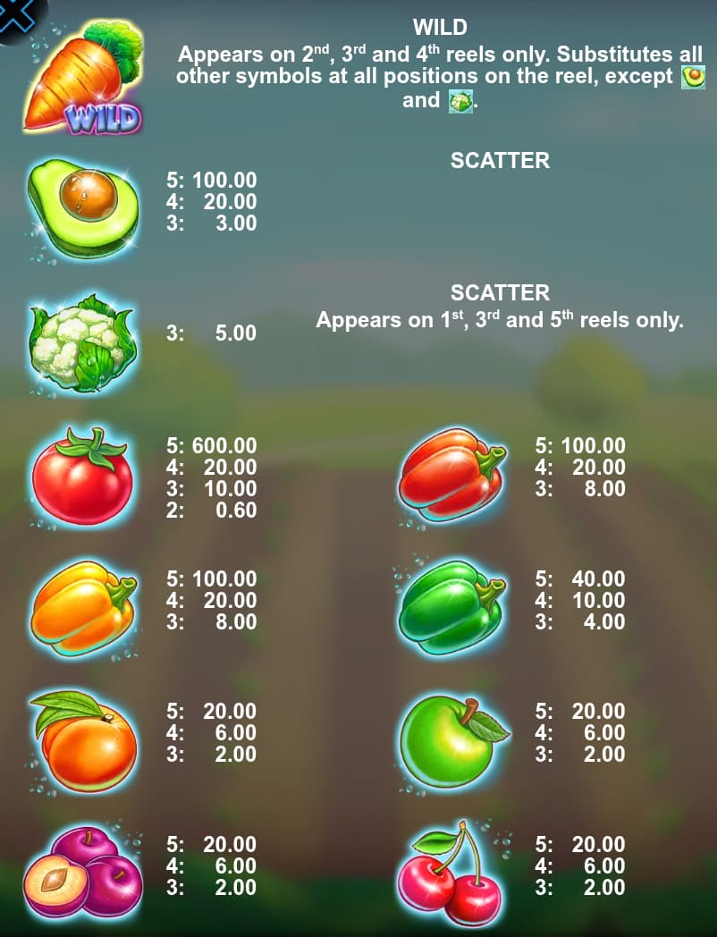 Symbols and paytable of the Carrotina Mega slot game