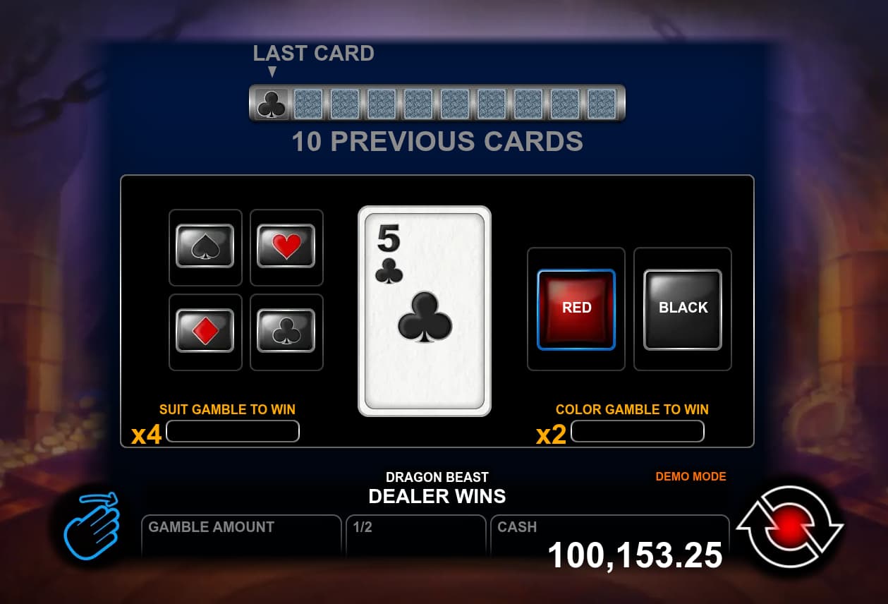 Double-Up Feature Screen - Dragon Beast slot game