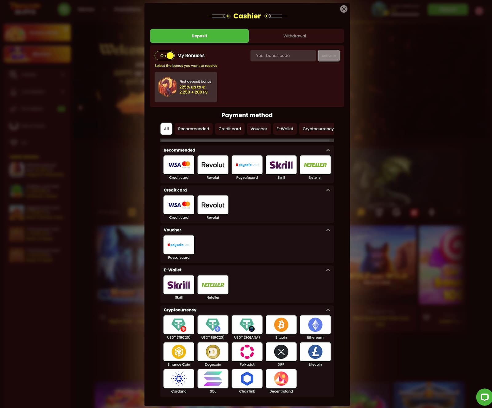 Optional: use one of the payment methods to get a welcome bonus too.