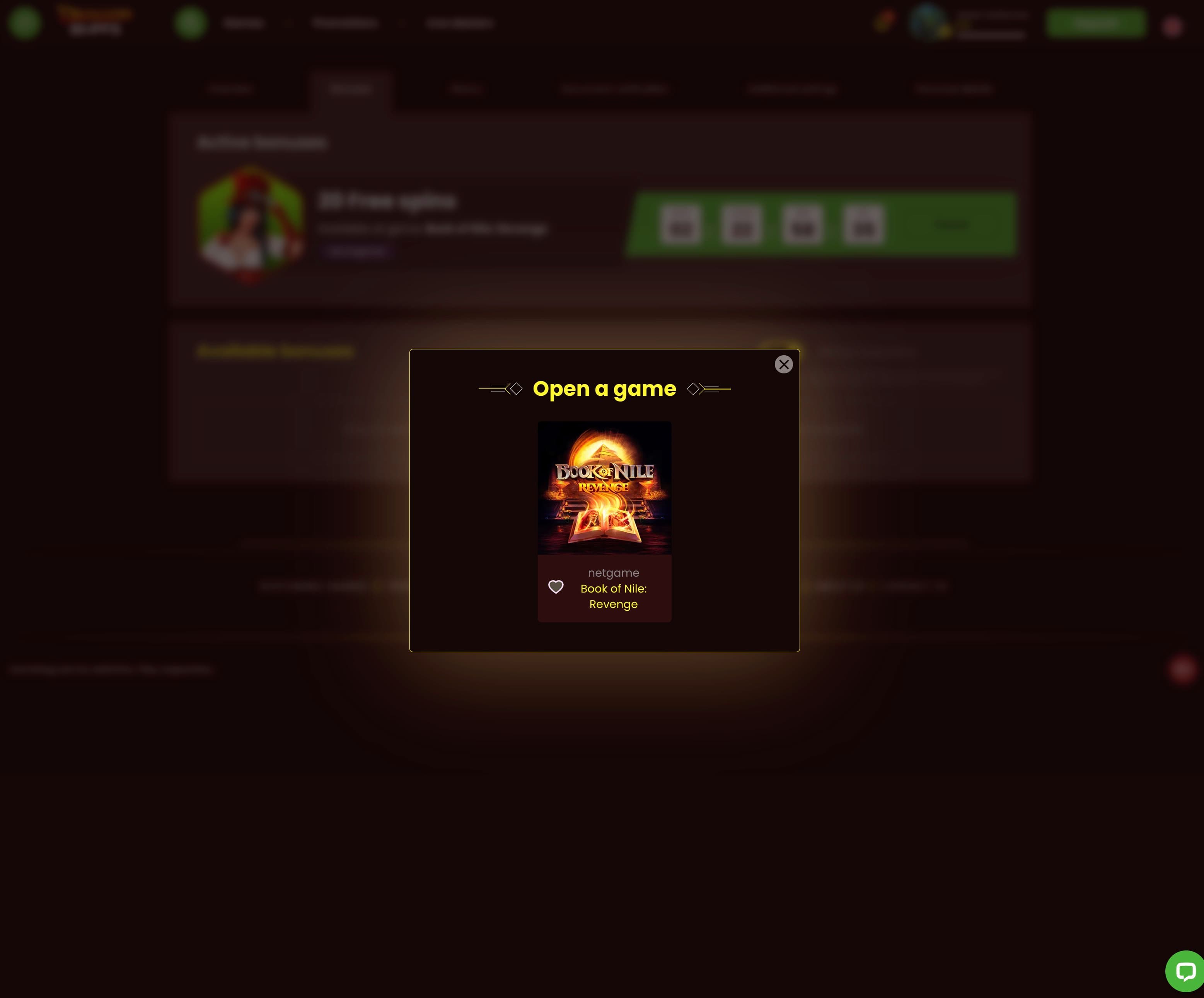 Launching the Book of Nile: Revenge slot with the 20 free spins