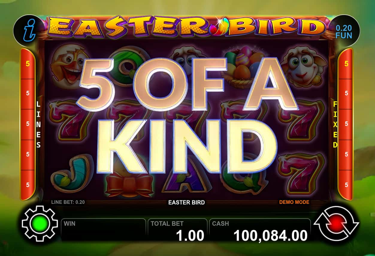 5 of a Kind Win Screen - Easter Bird slot game