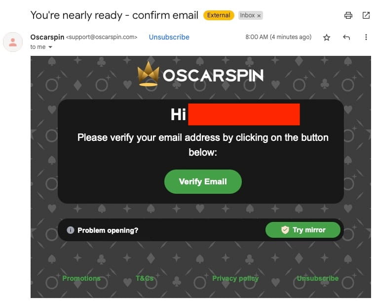 Check your email inbox for the verification email