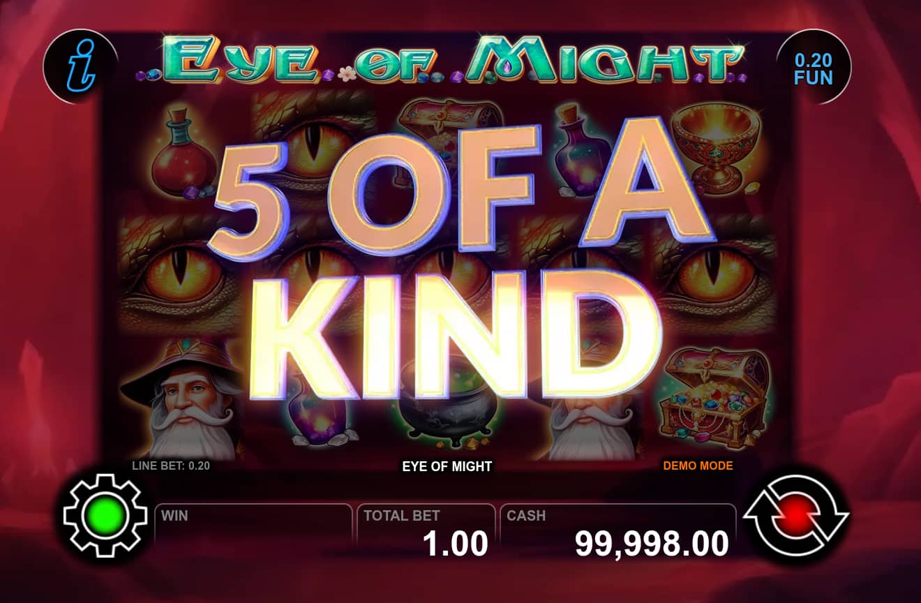 5 of a Kind Win Screen - Eye of Might slot game