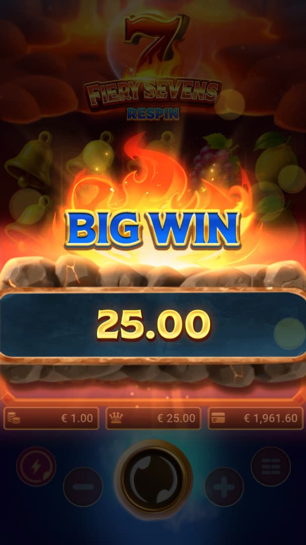 Big Win Screen - Fiery Sevens Respin slot game