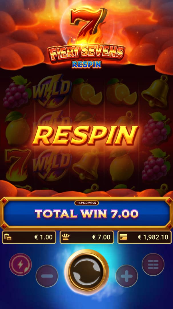 Respin bonus Screen - Fiery Sevens Respin slot game